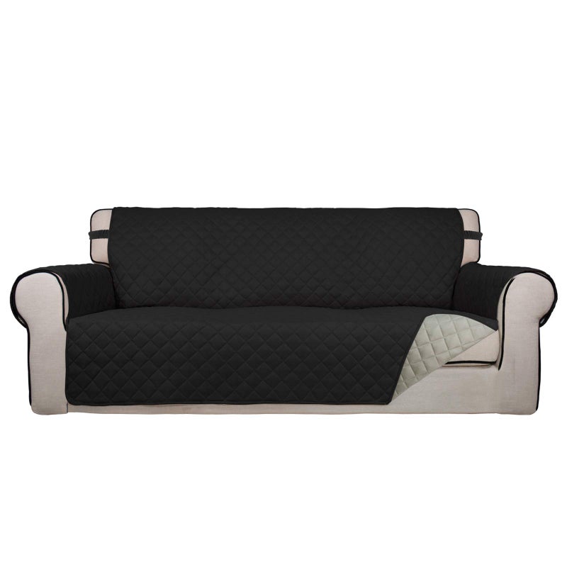PureFit Reversible Quilted Sofa Cover, Water Resistant Slipcover Furniture Protector, Washable Couch Cover with Non Slip and Elastic Straps for Kids, Dogs, Pets (Oversized Sofa, Black/Beige) - Image 1
